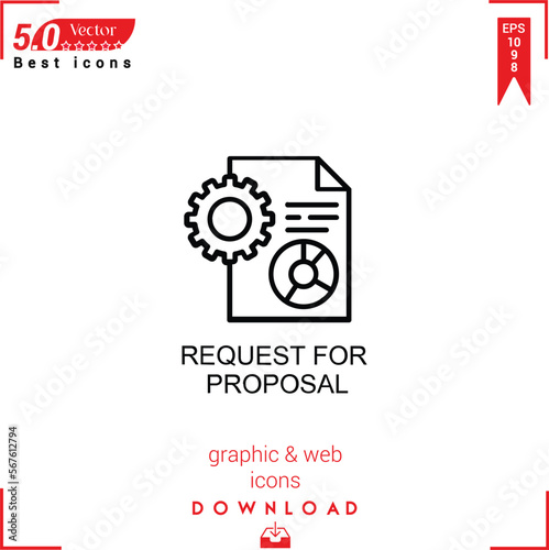 REQUEST PROPOSAL icon vector on white background. Simple, isolated, flat icons, icons, apps, logos, website design or mobile apps for business marketing management,
UI UX design Editable stroke.EPS10 