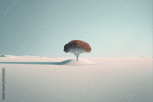Minimalist Serene and peaceful Landscape illustration with calm tranquil atmosphere. Ai generated