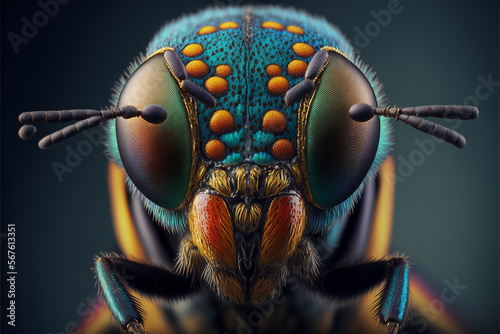 Vibrant Insect Heads: A Macro Illustration. Ai generated