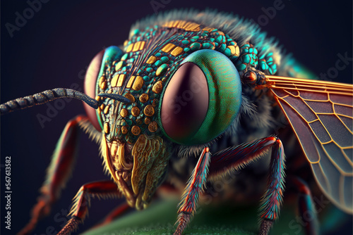 Vibrant Insect Heads: A Macro Illustration. Ai generated