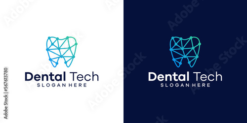 Dental tech logo design template with geometric line abstract dental logo graphic design vector illustration. Symbol, icon, creative.