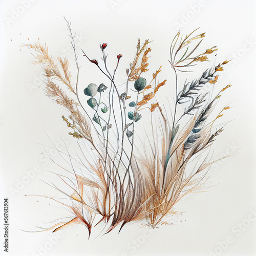 Illustration of dried grass on a blank background. generative ai