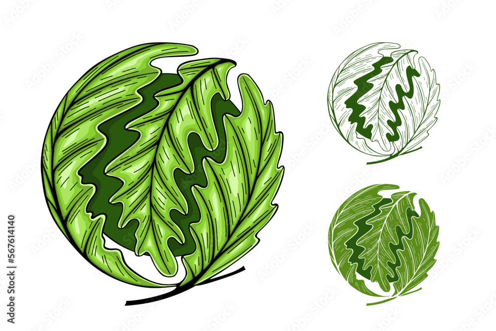 Oak Leaves Circle Concept, Sign, logo. Vector Illustration