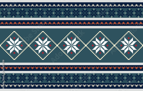 Beautiful Geometric Ethnic pattern design for background, carpet, wallpaper, clothing, wrapping, Batik, fabric, and Vector illustration. embroidery style.