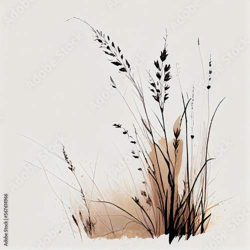 Dried grass illustration on a blank background. generative ai