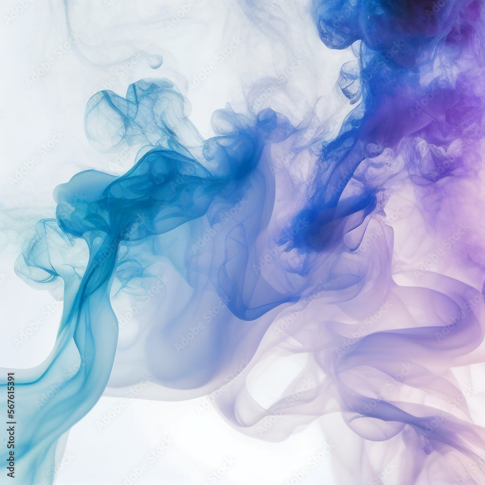 煙や水の中のインクのテクスチャの抽象背景。緑・青・紫のグラデーション。ジェネレーティブAI