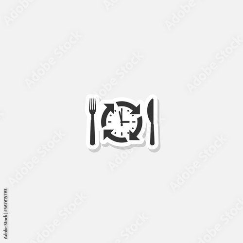 Lunchtime black glyph icon sticker isolated on gray background