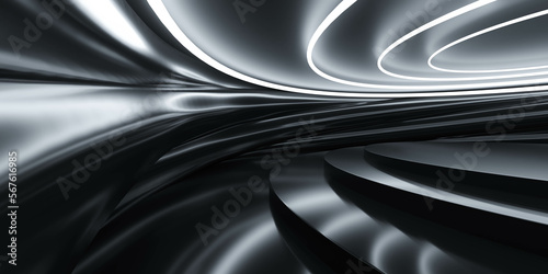 Fototapeta Naklejka Na Ścianę i Meble -  black minimalistic studio environment with bright lights and reflections 3d render illustration