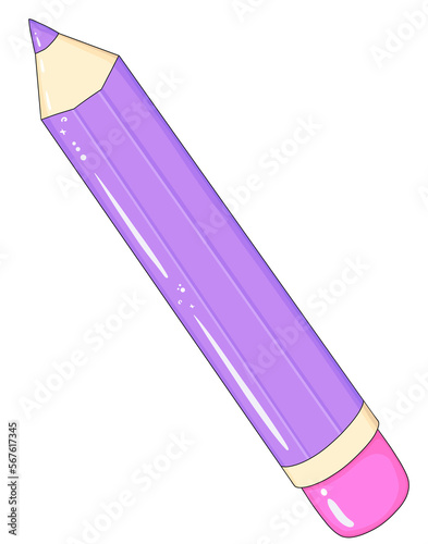 Purple pencil isolated on transparent background 