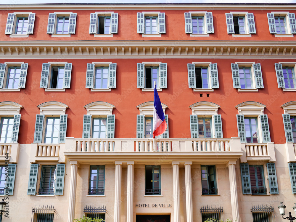 hotel de ville means in french city hall building facade in old town of Nice south France