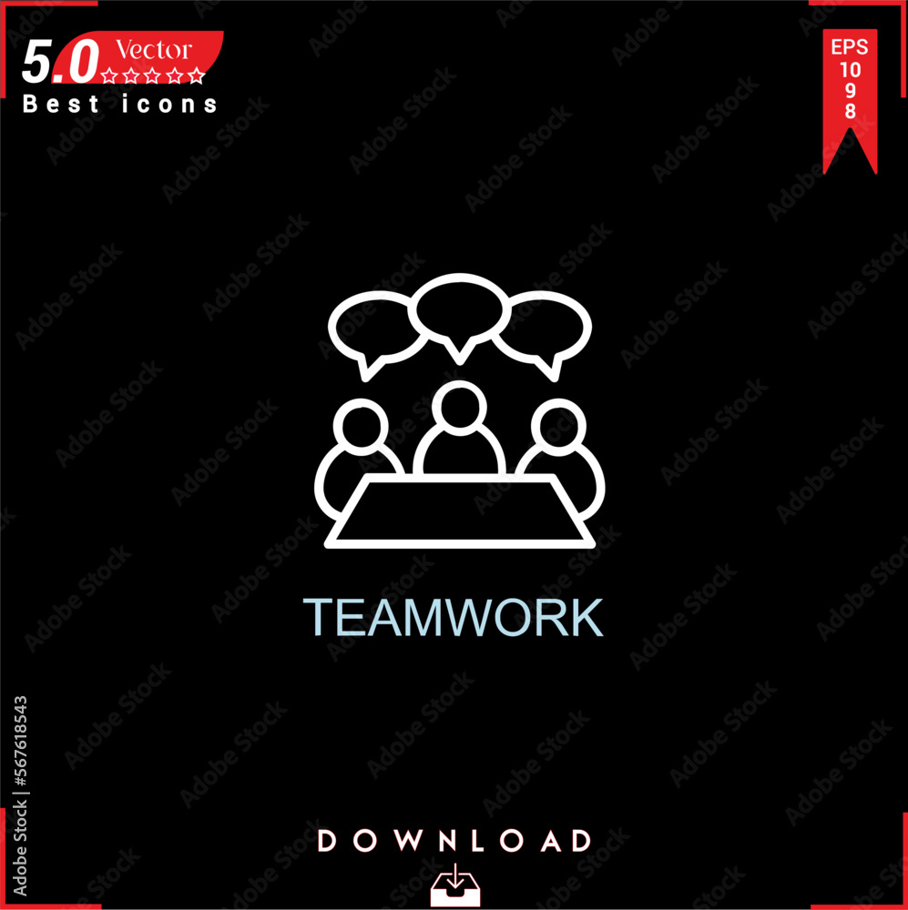 TEAMWORK icon vector on black background. Simple, isolated, flat icons ...