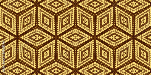 African pattern. Trompe-l'oeil: cubes or diamond shapes. 3D effect. Beige and brown colors. High definition (HD format). Illustration