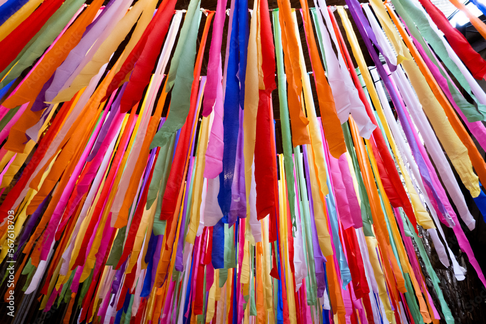 Colorful ribbons exterior design is perfect for any festival or event. It is made from fashion cotton fabric decoration