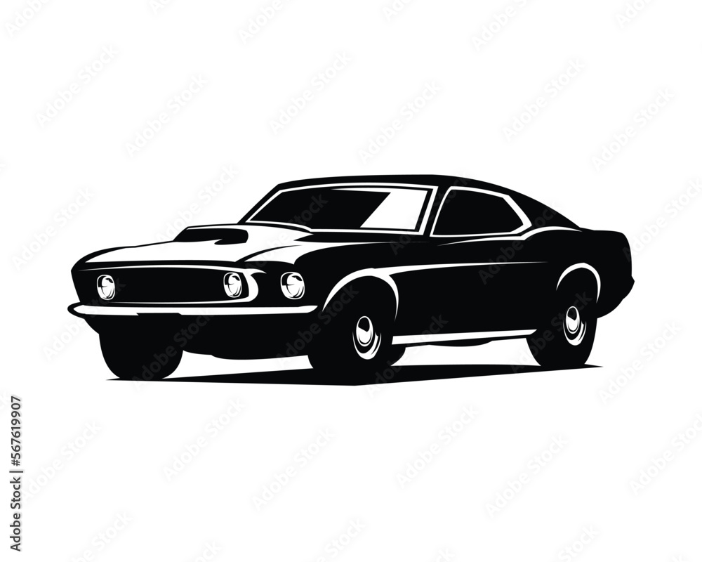 ford mustang 429 car. vector silhouette isolated on a white background showing from the side. Best for badge, emblem, icon, sticker design, auto industry. - obrazy, fototapety, plakaty 