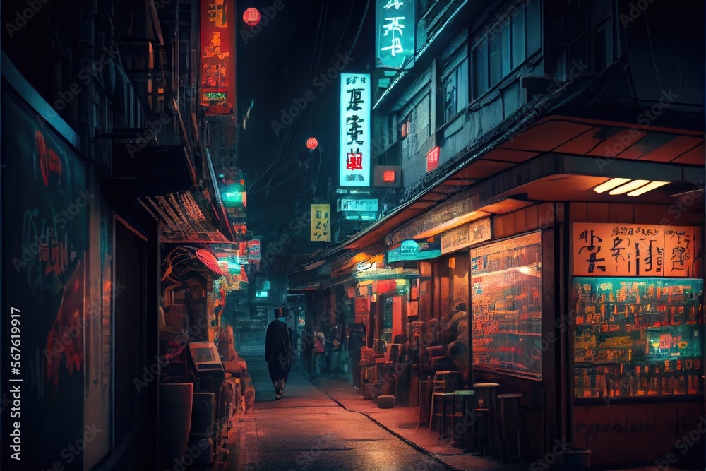 Cyberpunk futuristic Tokyo city at might with Japanese neon signs Cyberpunk futuristic Tokyo city at might with Japanese neon signs