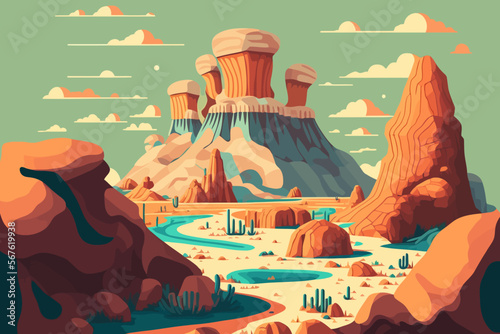 bisti badlands new mexico Desert landscape with mountains and river. Vector illustration photo