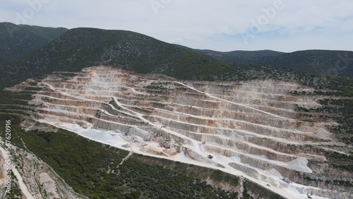 Large limestone quarry,crushed stone in the foreground, top view, mining site, calcium carbonate quarry.
