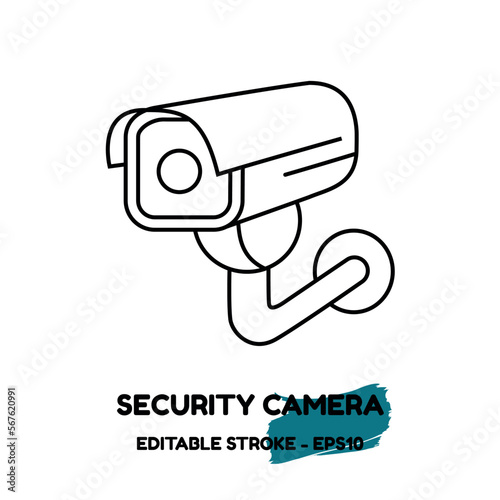 Line Art Security Camera Icon - Vector Illustration Isolated On White Background