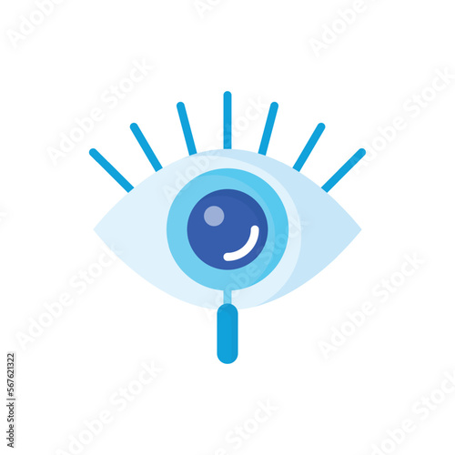 Ophthalmology flat icon. Human eye under magnifier. Logo for vision correction clinic. Vector illustration.