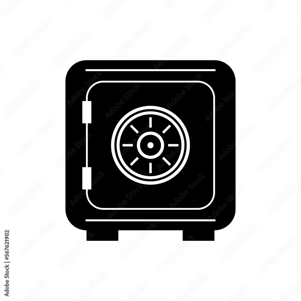 Metal closed door safe box lock protection black icon flat vector design. Metal closed door safe box lock protection black icon flat vector design.