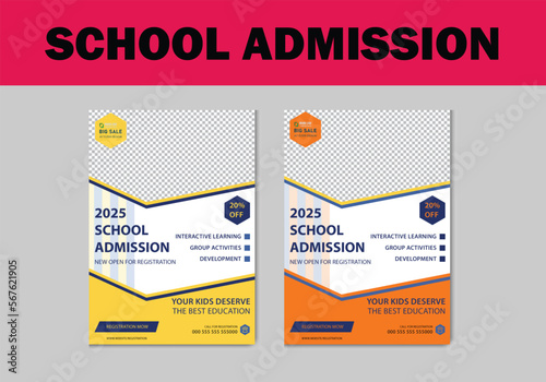 Kids back to school education admission flyer poster layout template