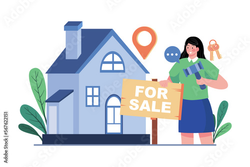 Real Estate Agent Puts Sale Sign