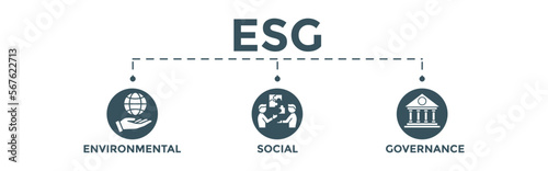 ESG - Environment Social Governance concept banner. Editable vector illustration for investment screening of corporate sustainability.