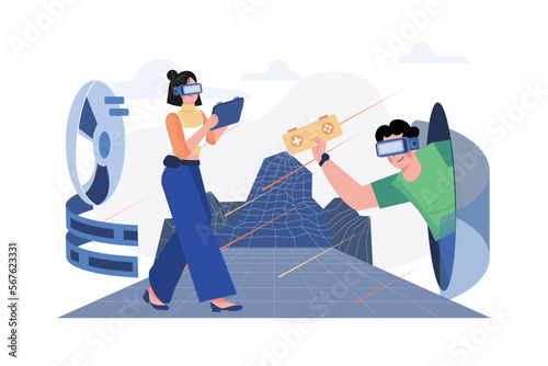 People playing game in metaverse
