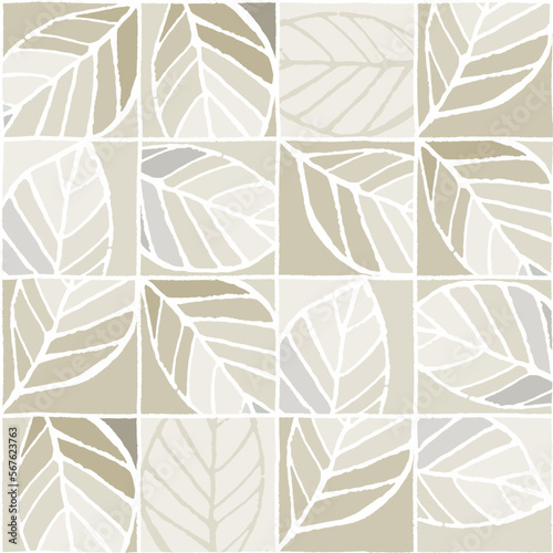 Seamless pattern with elm tree branches and leaves in Undersaturated earth tones on beige background for surface design and other design projects. Realistic line art