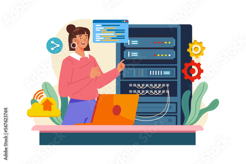 Woman maintaining server data