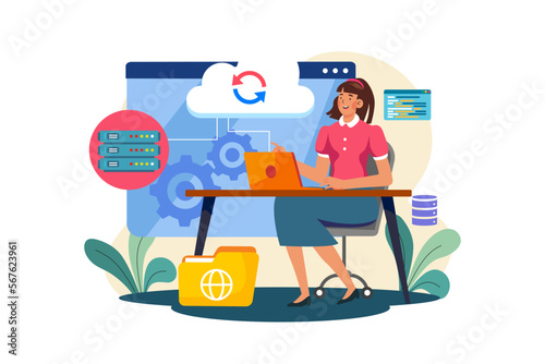 Woman maintaining cloud database