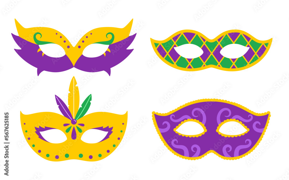 Vector Mardi Gras set with carnival masks. Mardi Gras mask collection. Design for fat tuesday carnival and festival. Colorful masquerade illustration. Vector Mardi Gras set with carnival masks. Mardi Gras mask collection. Design for fat tuesday carnival and festival. Colorful masquerade illustration.