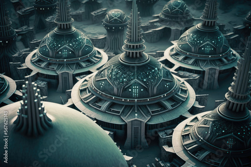 Alien colony, abstract foreign city concept Generative AI photo