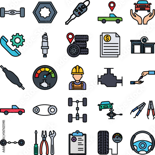 Car Repairing icons set, Car Repairing vector icon, Car Repairing icons pack, car service icons set, car service icons pack, auto service icons pack, car service fill color icons set