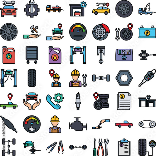 Car Repairing icons set, Car Repairing vector icon, Car Repairing icons pack, car service icons set, car service icons pack, auto service icons pack, car service fill color icons set