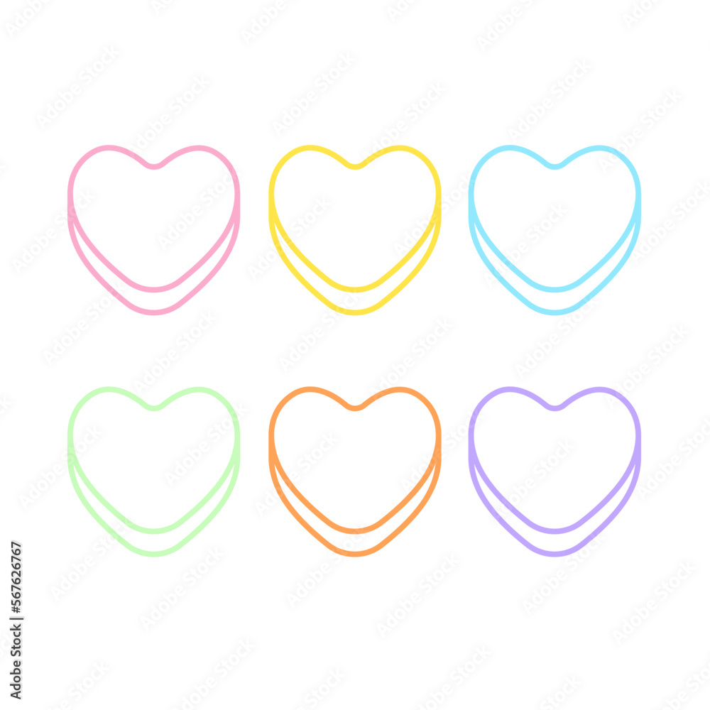 Conversation hearts Valentines Day rainbow candy sweets love blank frame icon collection vector isolated on white background Conversation hearts Valentines Day rainbow candy sweets love blank frame icon collection vector isolated on white background