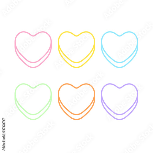 Conversation hearts Valentines Day rainbow candy sweets love blank frame icon collection vector isolated on white background