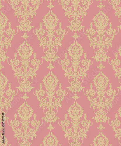 Vector damask seamless pattern background. Classical luxury old fashioned damask ornament, royal victorian seamless texture for wallpapers, textile, wrapping. Exquisite floral baroque template.