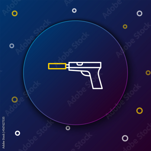 Line Pistol or gun with silencer icon isolated on blue background. Colorful outline concept. Vector