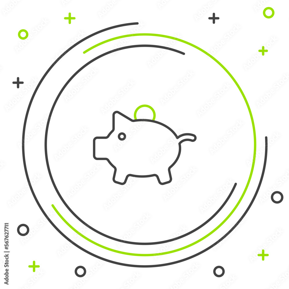 Obraz premium Line Piggy bank icon isolated on white background. Icon saving or accumulation of money, investment. Colorful outline concept. Vector