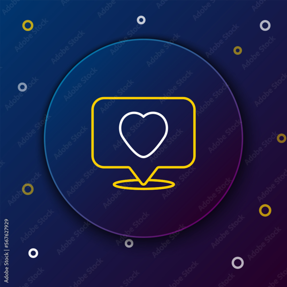 Obraz premium Line Like and heart icon isolated on blue background. Counter Notification Icon. Follower Insta. Colorful outline concept. Vector
