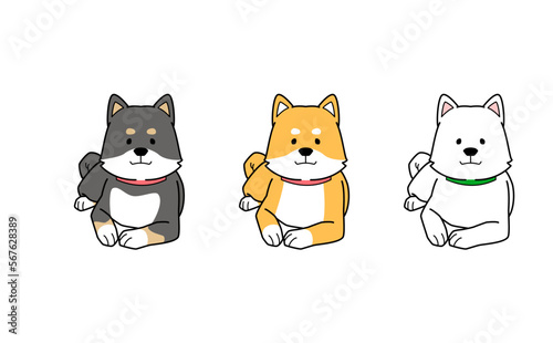 寝転がってこちらを見る３匹の柴犬のイラスト