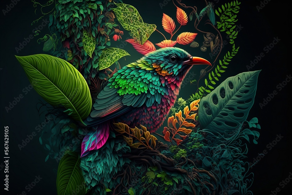 Jungle Bird Nature Tropical Wallpaper Generative AI