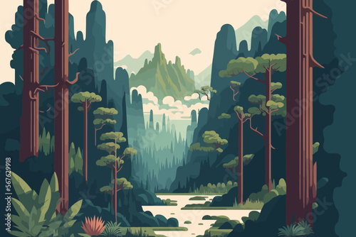 Zhangjiajie Forest Park china. Landscape of mountains and forest. Vector illustration