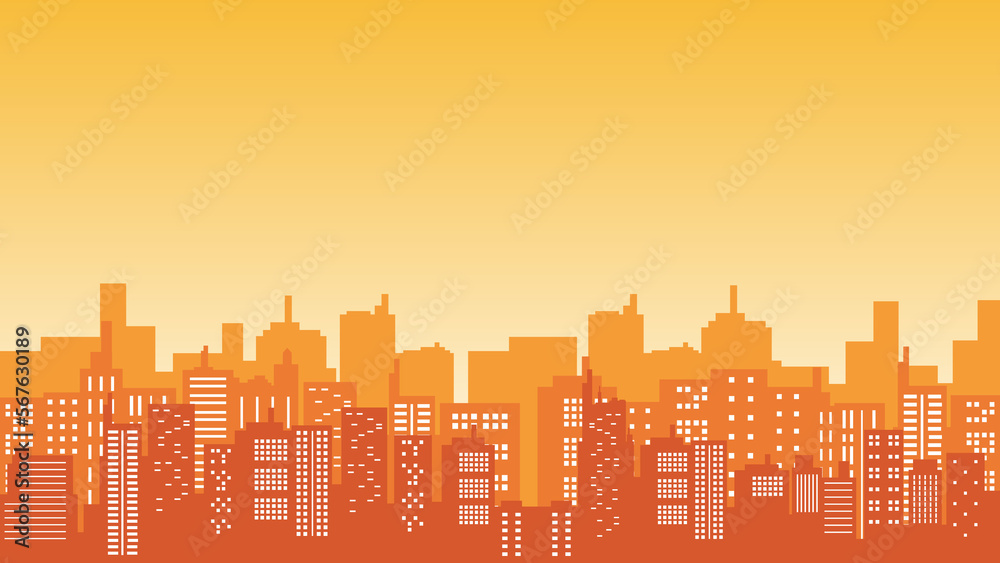 City Silhouette Background multi storey buildings with a view of the yellow and white sky