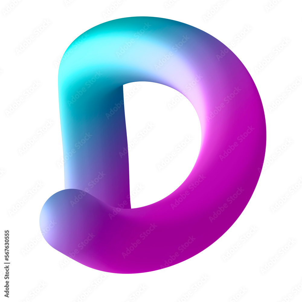 Letter D 3d Gradient Fluid Transparent Background