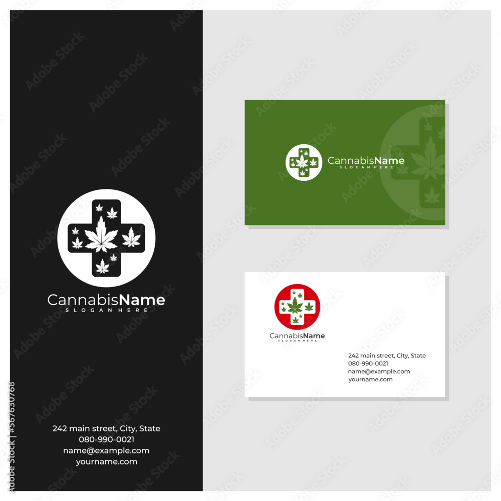 Health Cannabis logo with business card template. Creative Cannabis logo design concepts Health Cannabis logo with business card template. Creative Cannabis logo design concepts
