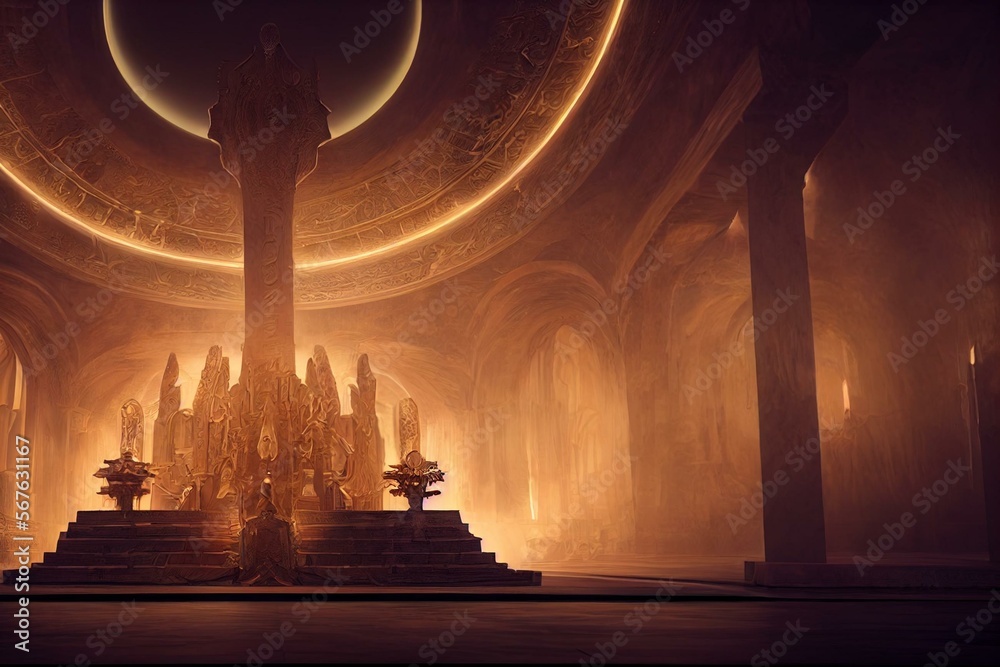 Revelation 4 throne room depiction, biblical imagery. Generative AI