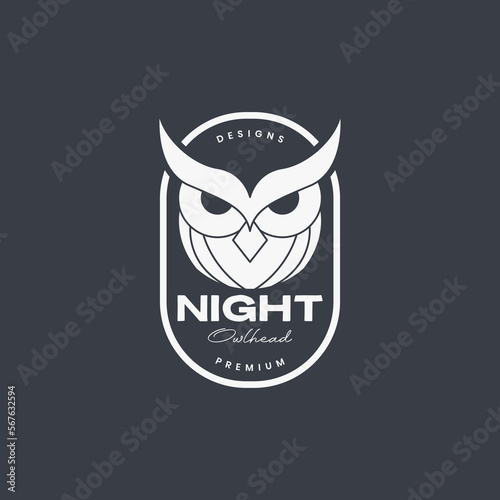 head owl nocturnal night focus geometric flat badge logo design vector icon illustration