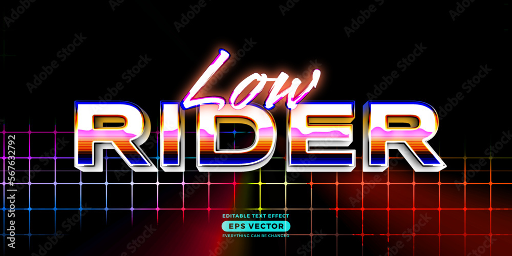 Retro text effect low rider futuristic editable 80s classic style with experimental background, ideal for poster, flyer, social media post with give them the rad 1980s touch